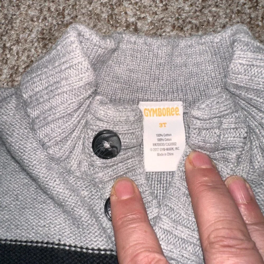 Boys GYMBOREE 3 button pullover striped SWEATER Size 3T gray EUC FALL FESTIVAL